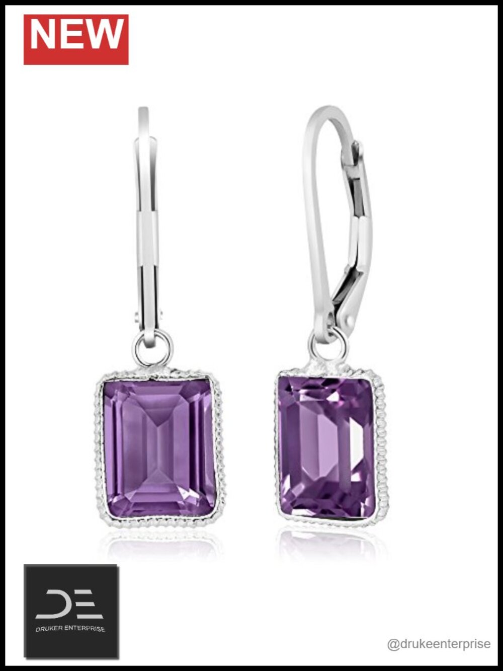 5 Ct Sterling Silver Amethyst Dangle Earrings - Lever Back